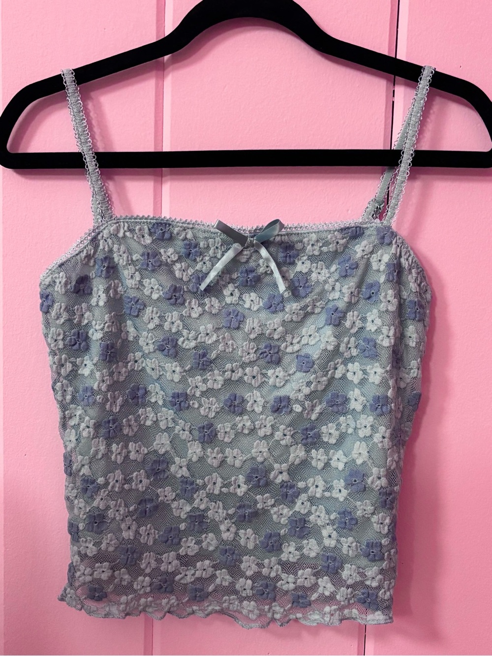 Thirty / Thirty Fairy Coquette Blue Teal Floral Mesh Cropped Tank Top Cami - XS